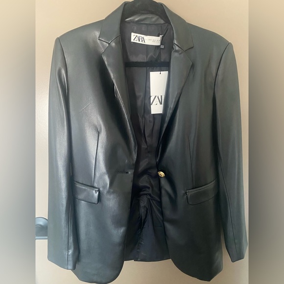 NWT Zara Faux Leather Blazer Jacket with Gold Buttons - Picture 3 of 5